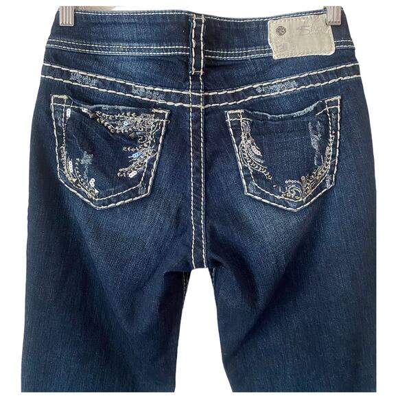 Silver Jeans Co Women's Suki Boot Cut Denim US 26 Embellished Dark Stonewash Y2K - Picture 4 of 11